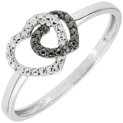 White Gold Ring with white diamonds and black diamonds - Consensual Hearts