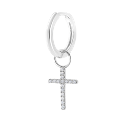 Freshness hoop earring with cross charm - Mix The Cross - white gold 18 carats and diamonds