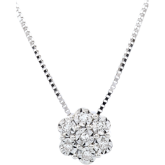 Collana Freschezza - Fiore di Fiocco - Oro bianco - 9 carati - 7 Diamanti