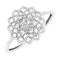 Anello Freschezza - Girasole Reale - oro bianco 9 carati e diamanti