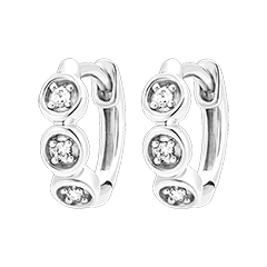 Orecchini a Cerchio Freschezza - Trio Diamanti - oro bianco 9 carati e diamanti