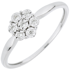 Anello Solitario Freschezza - Oro bianco - 18 carati Fiore di Fiocco - 7 diamanti