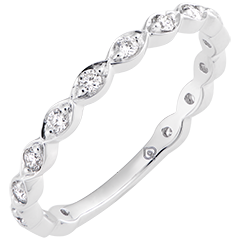 Anillo de Matrimonio Perlas rosas - oro blanco de 18 quilates y diamantes