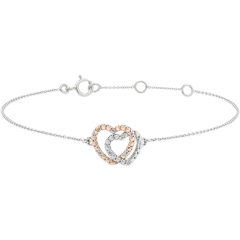 Pulsera Corazones Cómplices - oro blanco y oro rosa 9 quilates y diamantes