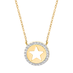 Halskette Stellar - Weißgold und Gelbgold 9 Karat mit Diamanten 