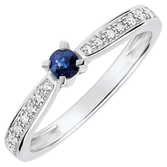 Garlane Solitaire Ring set with 4 claws - 0.14 carat sapphire and diamonds - white gold 18 carats