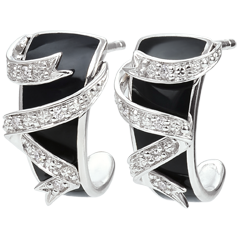 Boucles d'oreille or blanc 9 carats Clair Obscur - Ruban d'étoiles - diamants et laque noire