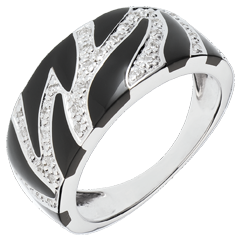 Bague Sauvage Féline - laque noire et diamants - or blanc 18 carats