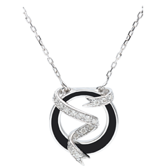 Collier Clair Obscur - Ruban d'étoiles - laque noire et Diamants - or blanc 9 carats