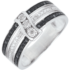 Ring Clair Obscure - Twilight - white gold, white and black diamonds - 9 carat
