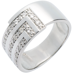 Bague équerre or blanc 18 carats pavée - 17 diamants