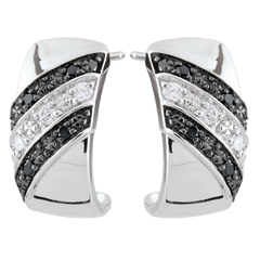 Orecchini Creoli Chiaroscuro - Crepuscolo - Oro bianco - 18 carati - Diamanti bianchi e diamanti neri
