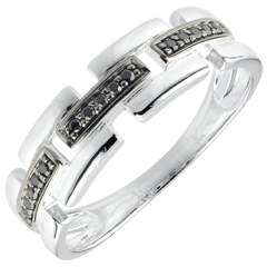 Anillo Claroscuro - Camino Secreto - pequeño modelo - oro blanco 9 quilates - diamante negro