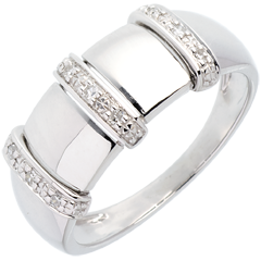 Inel triadă din aur alb de 18K pavat - 9 diamante