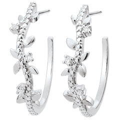 Orecchini creoli Giardino Incantato - Fogliame Reale - Oro bianco e Diamanti - 18 carati