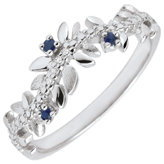 Inel Grădină Fermecată - Frunziş Regal - aur alb de 18K, diamante şi safire