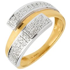 Anillo Doble Hemisferio - oro amarillo y oro blanco empedrado 18 quilates 