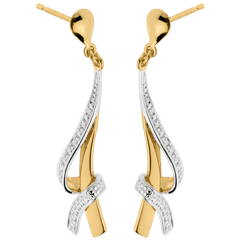 Pendientes Anudados - oro amarillo y oro blanco empedrados 18 quilates 