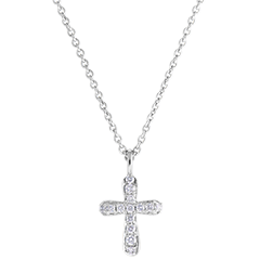 Halskette Frische - Diamantenkreuz - 9 Karat Weißgold und Diamanten