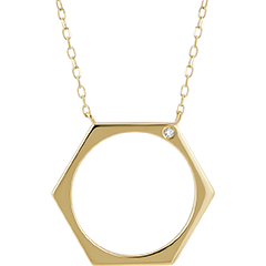 Halskette Hexagon - Gelbgold, 18 Karat, Diamant