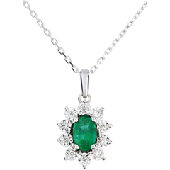 Halsketting Eeuwige Edelweiss - Marguerite Illusie - smaragd en Diamanten - 9 karaat witgoud