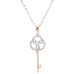 Hanger rozégoud en witgoud met diamanten - Sleutel van de eeuwigheid - Met witgouden ketting - 9 karaat goud