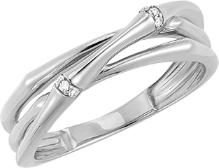 Ring Heiliger Urwald, 2 verschlungene Reihen, mehrere Diamanten - Weißgold, 9 Karat