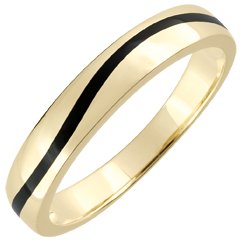 Herrentrauring Dämmerschein - Welle - Gelbgold und schwarzer Lack - 9 Karat
