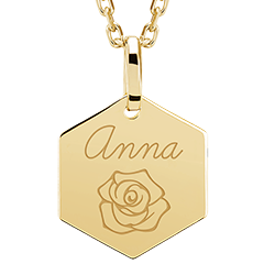 Hexagonal medal engraved - 9K yellow gold - Lovely Yours Collection - Edenly Yours