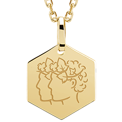 Hexagonal medal engraved - Gemini - 9K yellow gold - Zodiac Yours Collection - Edenly Yours