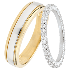 Horizon & Radieuse Wedding Band Duo – Yellow and White Gold & White Gold and Diamonds – 18 Carat
