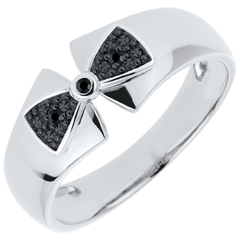 Bague Noeud Amélia or blanc 9 carats et diamants noirs