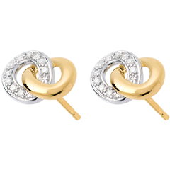 Boucles d'oreilles puce sautoir - 20 diamants - or blanc et or jaune 18 carats