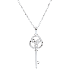 Pendentif or blanc 9 carats et diamants - Clé d'éternité - avec chaîne or blanc 9 carats
