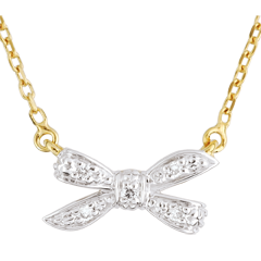 Collana Fiocco dell'Eden - Oro bianco e Oro giallo - 9 carati - 5 Diamanti