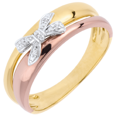 Anello Fiocco dell'Eden - tre Ori - 18 carati - 5 Diamanti