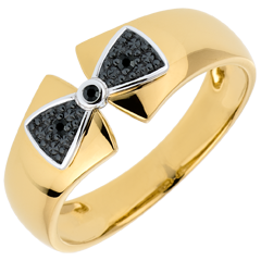 Anello Fiocco Amelie - Oro giallo e Oro bianco - 9 carati - 3 Diamanti neri