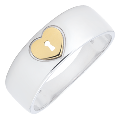 Anello Prezioso Segreto - Cuore - Oro giallo e Oro bianco - 9 carati