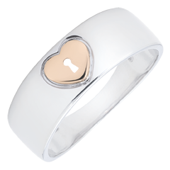 Anello Prezioso Segreto - Cuore - Oro rosa e Oro bianco - 9 carati