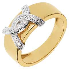 Anello Doppio io - Oro bianco e Oro giallo - 18 carati - 28 Diamanti - 0.11 carati