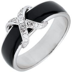 Infinity Ring - zwarte lak gekruist met Diamanten - 9 karaat witgoud