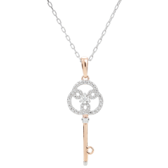Hanger roségoud en witgoud met diamanten - Sleutel van de eeuwigheid - Met witgouden ketting - 9 karaat goud