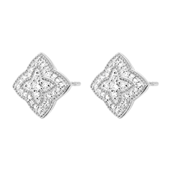 Cercei Floare de diamant - aur alb de 18 carate și diamante