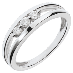 Inel trilogie abis din aur alb de 18K - 3 diamante