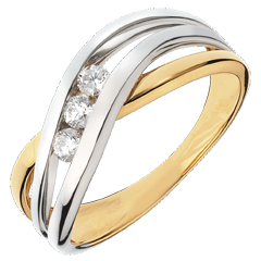 Inel Trilogie Cuib Preţios - Nuferi - 3 diamante - aur alb şi aur galben de 18K