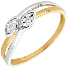 Anillo Dos Colas de Serpientes - dos oros - oro amarillo y blanco 18 quilates