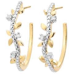 Boucles d'oreilles créoles Jardin Enchanté - Feuillage Royal - or jaune 9 carats et diamants