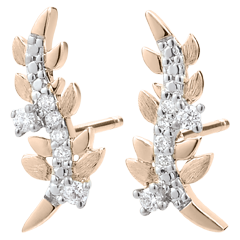 Boucles d'oreilles Jardin Enchanté - Feuillage Royal - or rose 9 carats et diamants