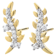 Boucles d'oreilles Jardin Enchanté - Feuillage Royal - or jaune 9 carats et diamants