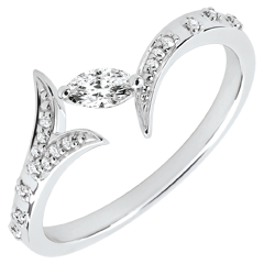 Ring Mysterious Wood - small model - white gold and marquise diamonds - 18 carats